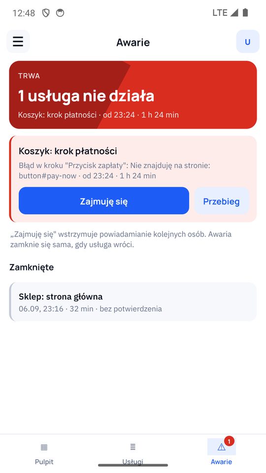 Uptimo: incident history